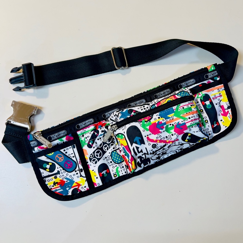 Lesportsac Multicolor Skateboard Peace themed Print Zip Closure Fanny Waist Bag